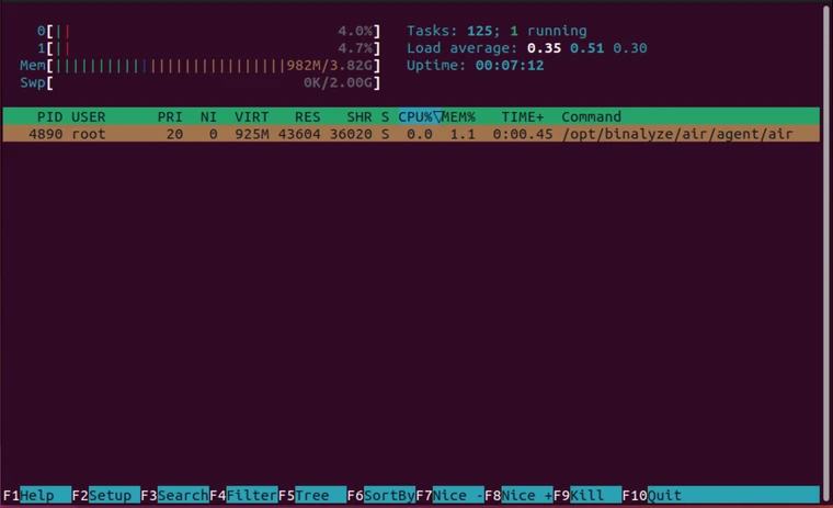 AIR Responder Architecture; overview and performance analysis: htop (filtered for AIR)